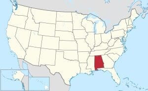 US map highlighting Alabama